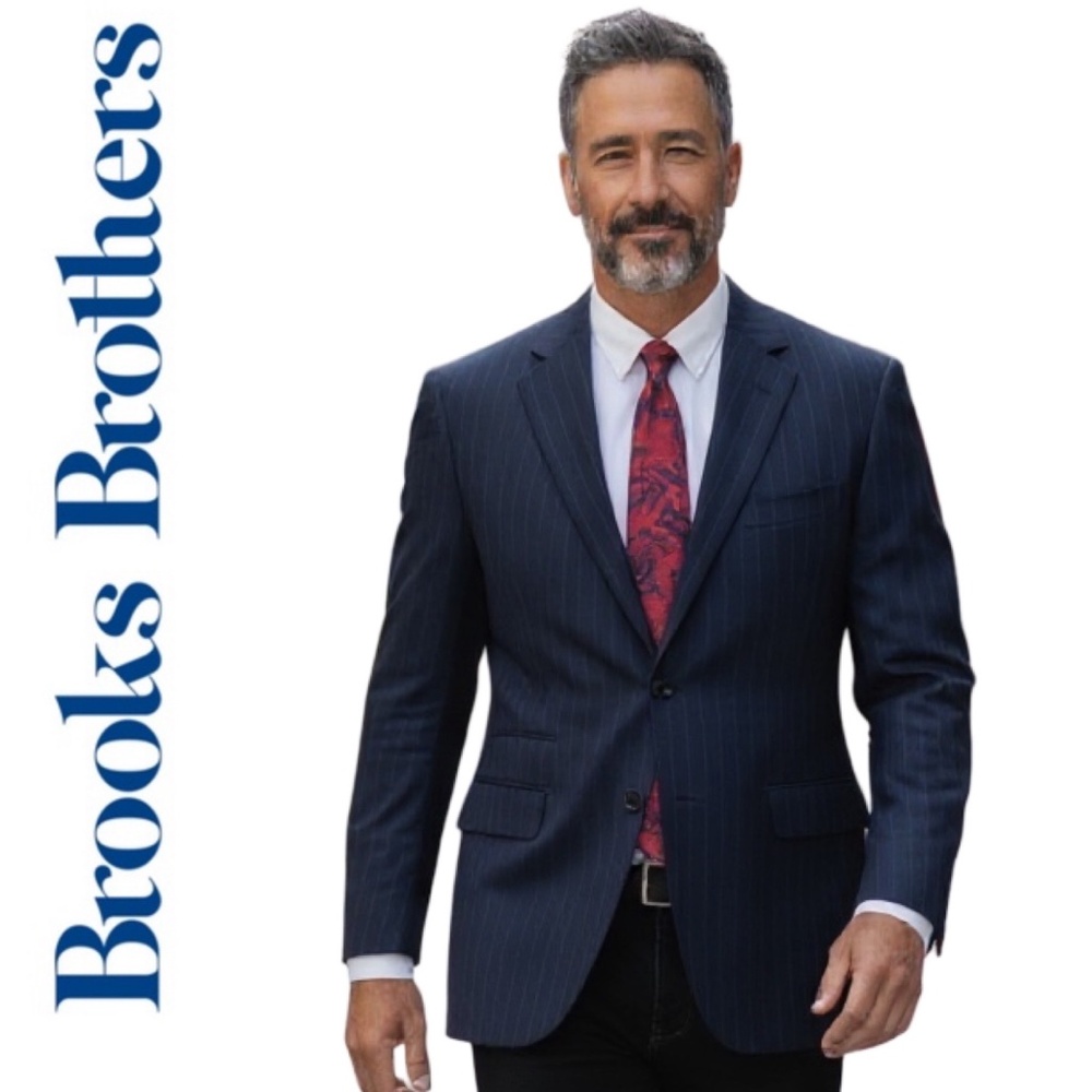 Brooks Brothers Jacket 346 Stretch Black Pinstripe Wool Blend Jacket Size 40S